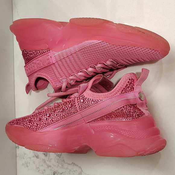Steve Madden Hot Pink Sparkle Maxima Sneakers Size 6 Stretch - Picture 4 of 8